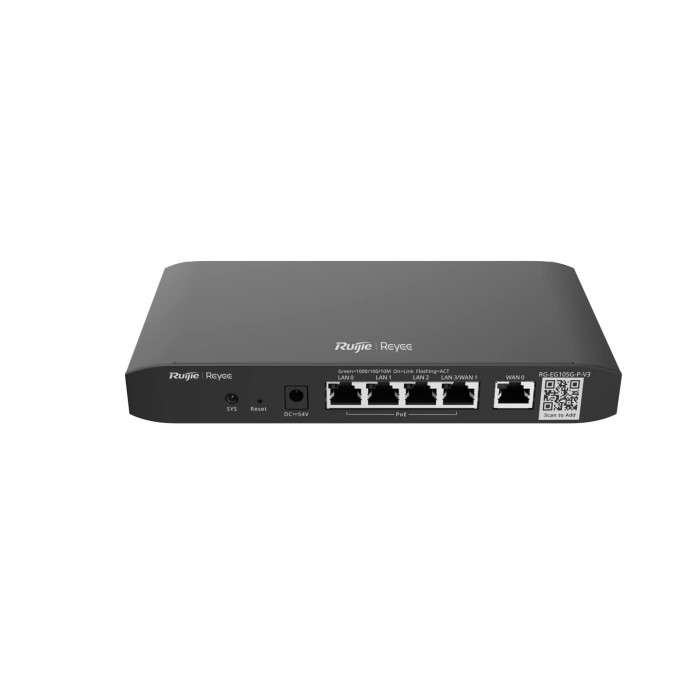 Маршрутизатор Ruijie Reyee RG-EG105G-P-V3 (1xGE WAN, 1xGE WAN/LAN, 3xGE LAN, Ruijie Cloud, PoE 54W)